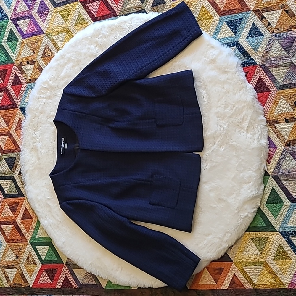 Karl Lagerfeld Paris Blue Business Casual Open Front Blazer Jacket Size XL